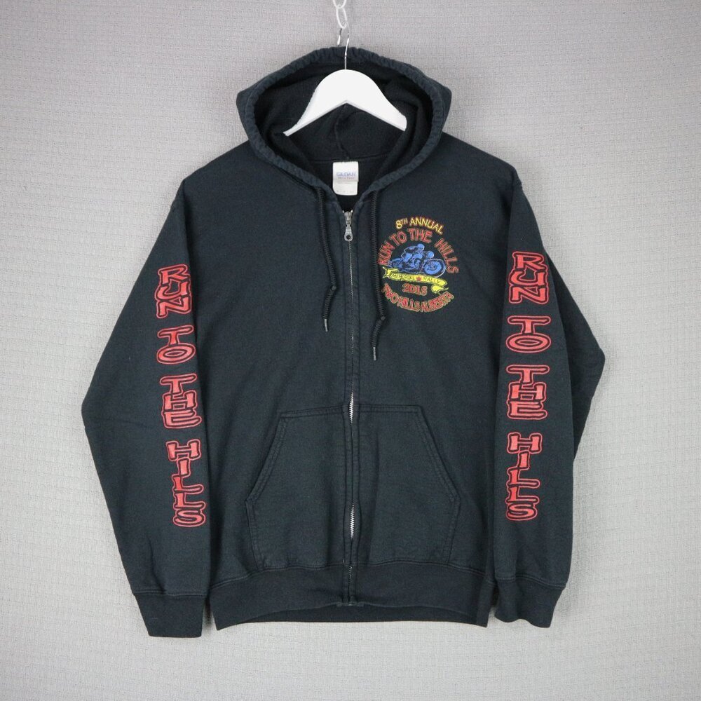 Run To The Hills 2015 Memorial Biker Rally Zip Up Hoodie Vintage Small - Picture 2 of 5